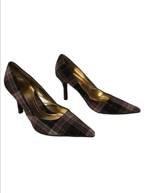 Rampage Maria Brown Plaid Fabric Upper Pointed Toe Slip On High Heel Shoe